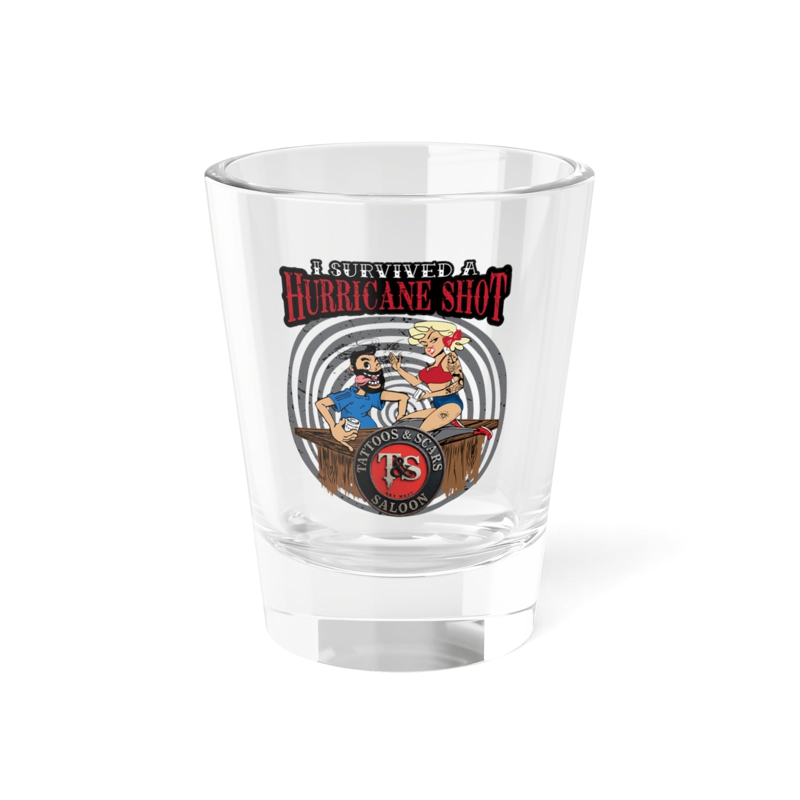 “I Survived a Hurricane Shot” Shot Glass - Blonde Bartender