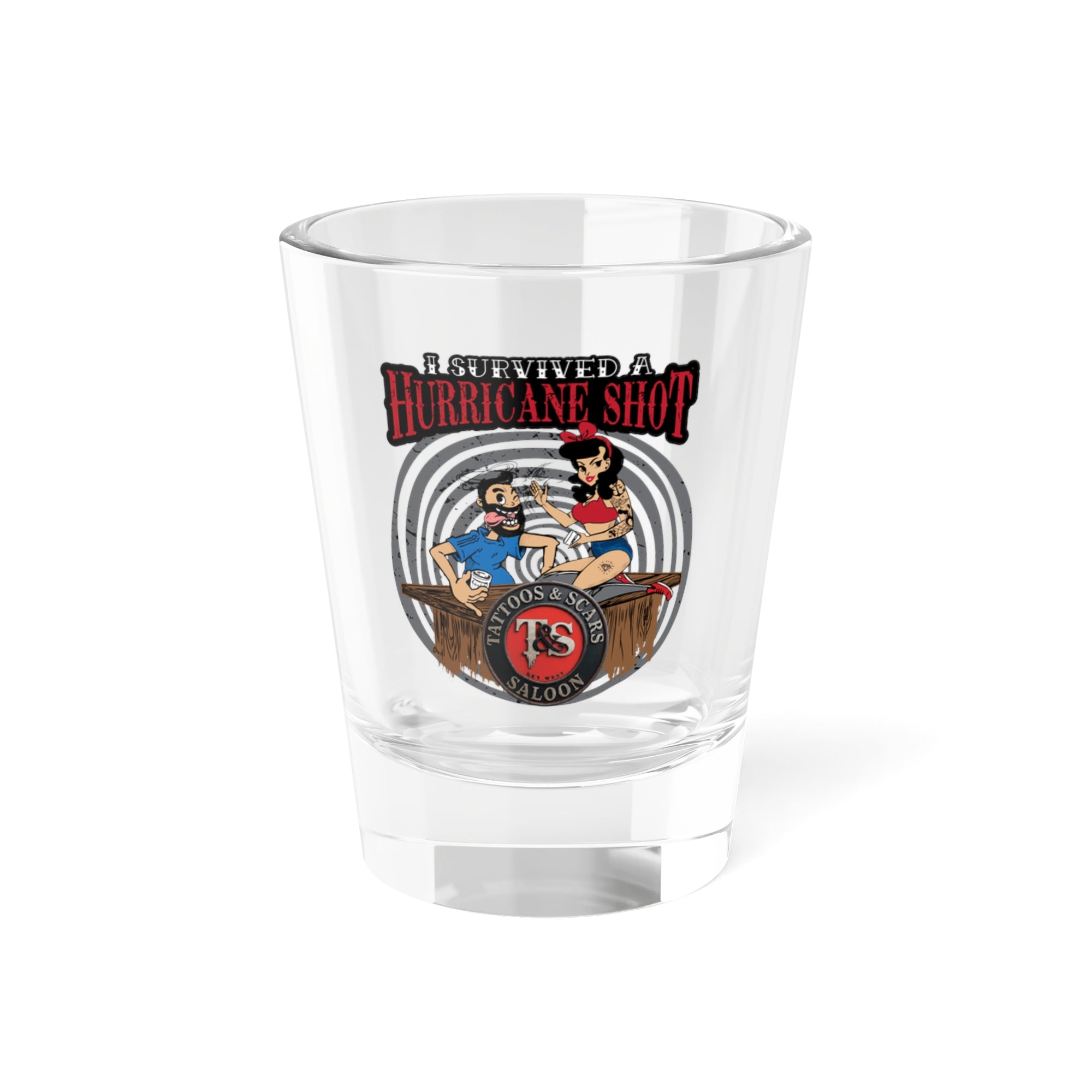 "I Survived a Hurricane Shot" Shot Glass - Brunette Bartender