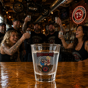 “I Survived a Hurricane Shot” Shot Glass - Blonde Bartender