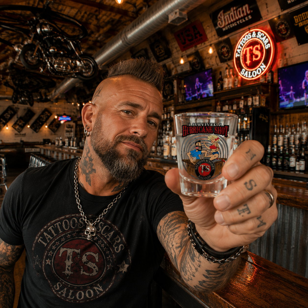 “I Survived a Hurricane Shot” Shot Glass - Blonde Bartender
