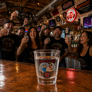 "I Survived a Hurricane Shot" Shot Glass - Brunette Bartender