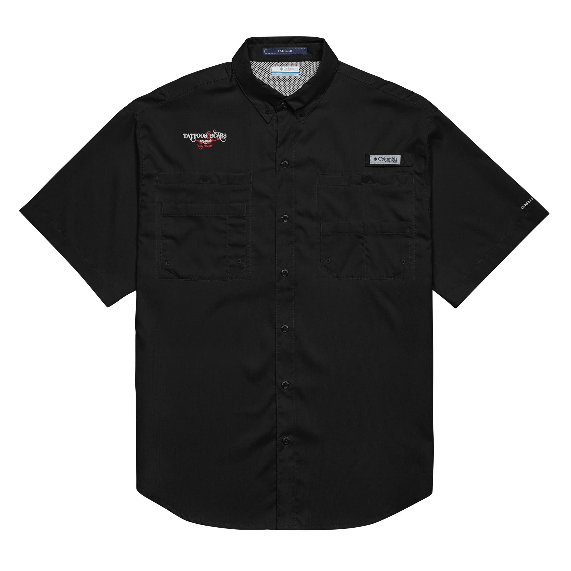 ★★Columbia★★ SLLABEL BIG POCKET DENIM SS SHIRTS BLACK DE Men's Columbia short sleeve button shirt - Tattoos & Scars